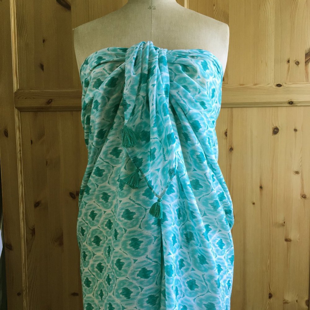 Aqua Scarf Shawl Bathing Suit Coverup 100% Cotton